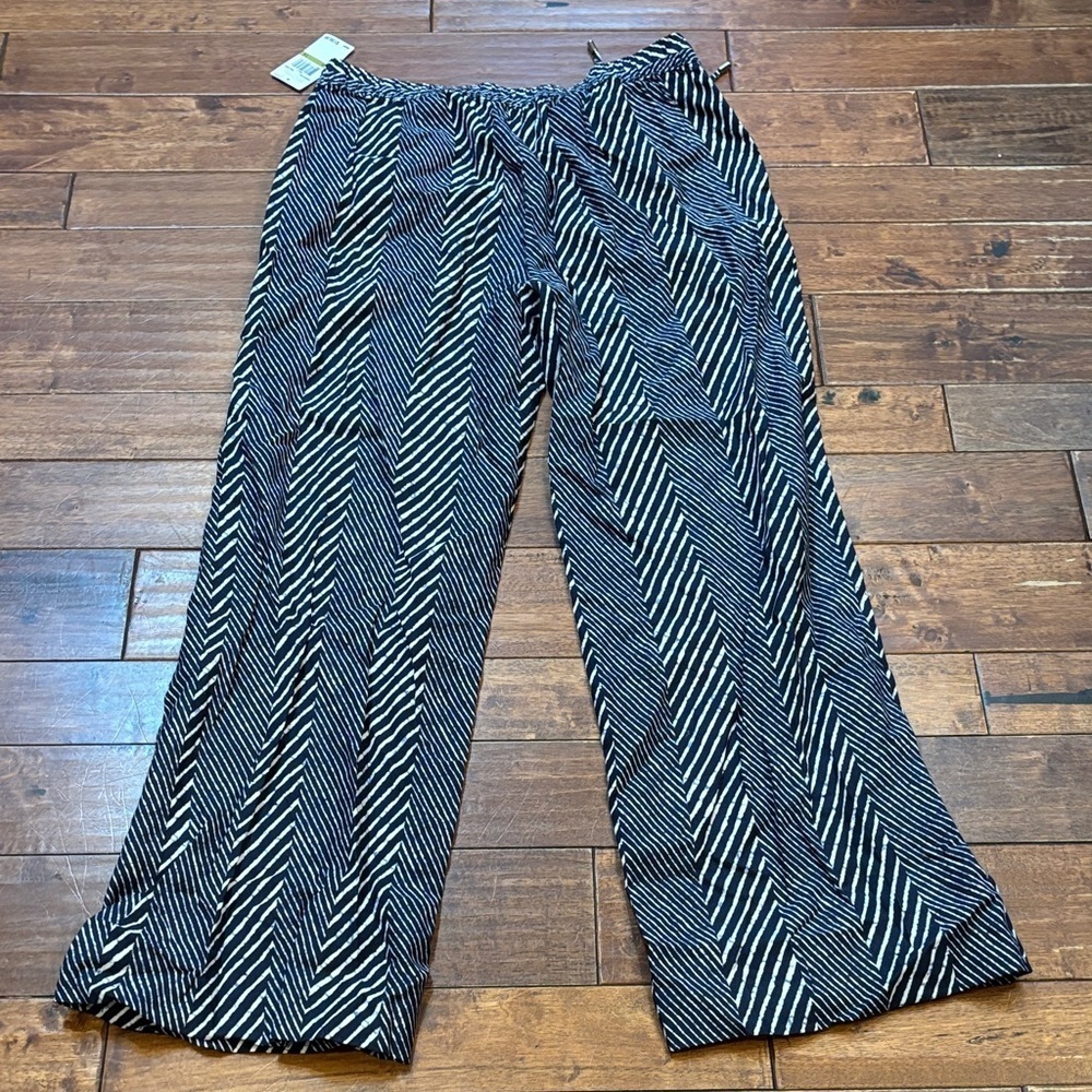 NWT Michael Kors Linen Navy/white wide legged pants sz 14 - Picture 4 of 4